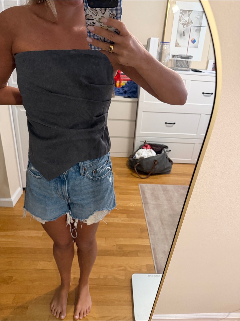 GREY LAB Dark Gray Strapless Asymmetric Tube Top